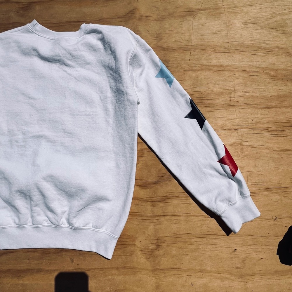 Gildan Ole Miss Rebels Sweatshirt White Small Stars Sleeve Crewneck Heavy Blend - Picture 7 of 8